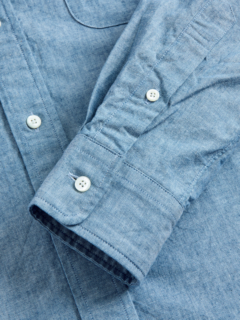 Shadow Blue Chambray Button-Down Peplum Top