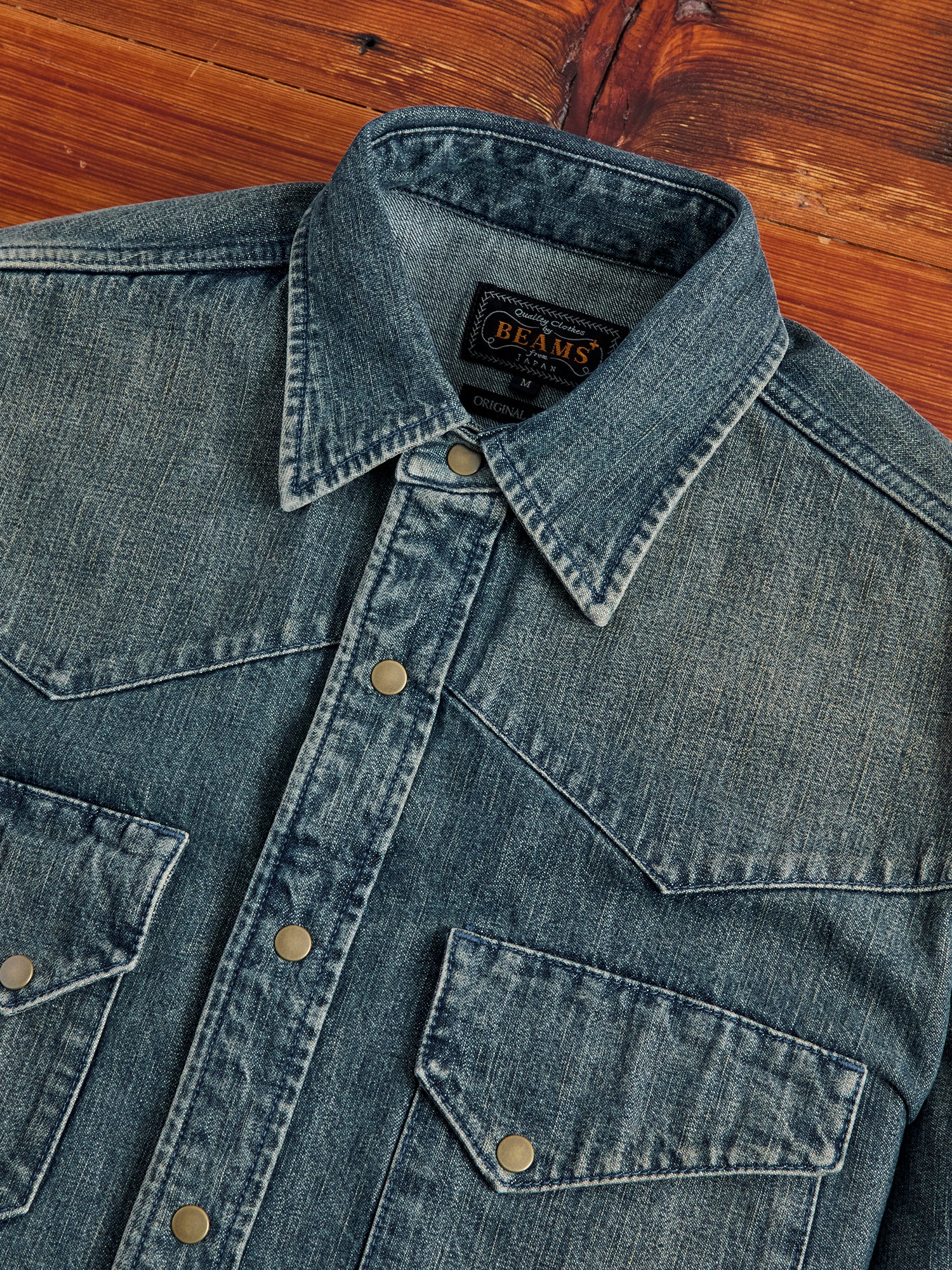Denim Western Button-Down Shirt in Indigo-Camel Double Dye – Blue