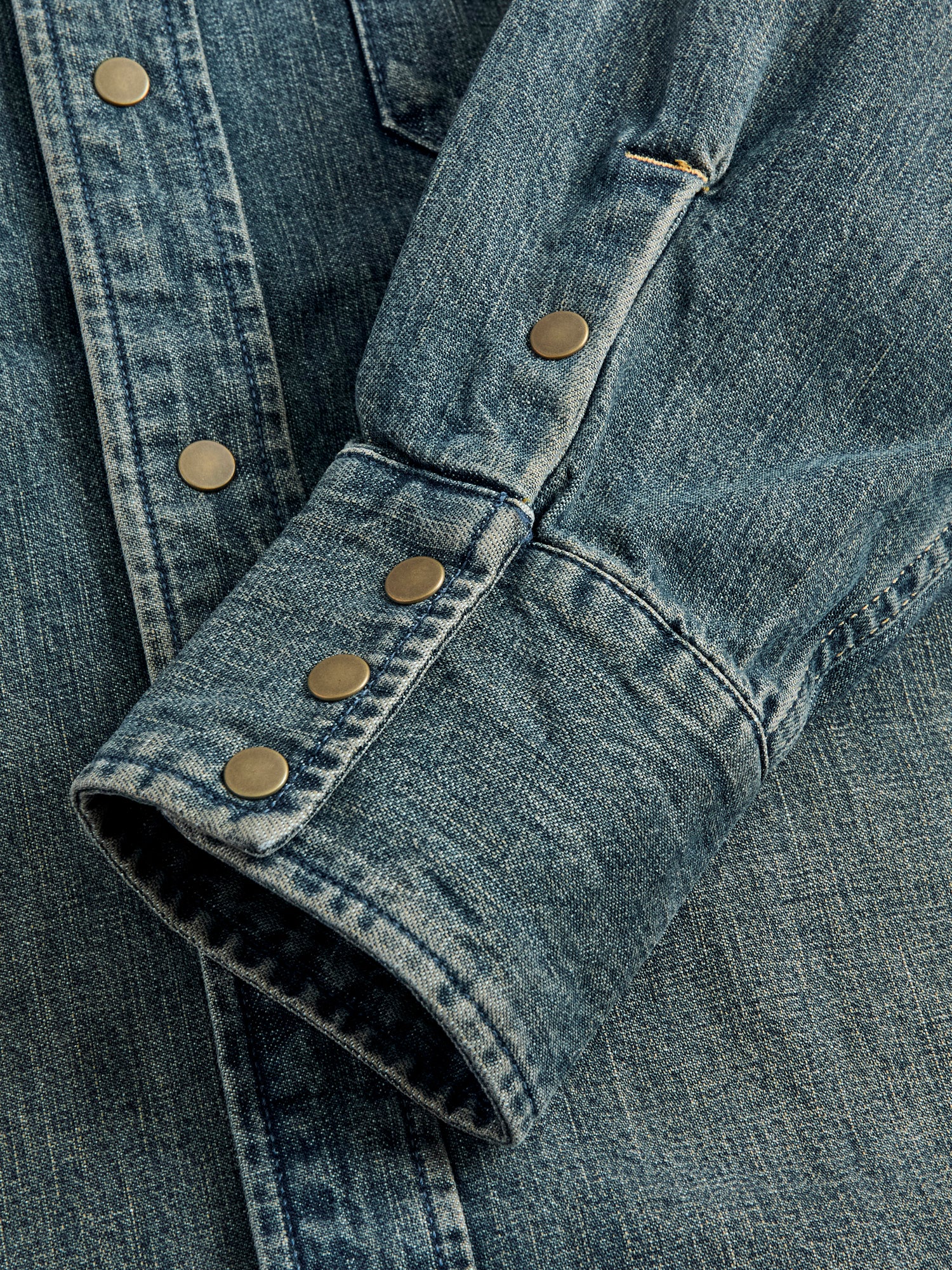 Denim Western Button-Down Shirt in Indigo-Camel Double Dye – Blue