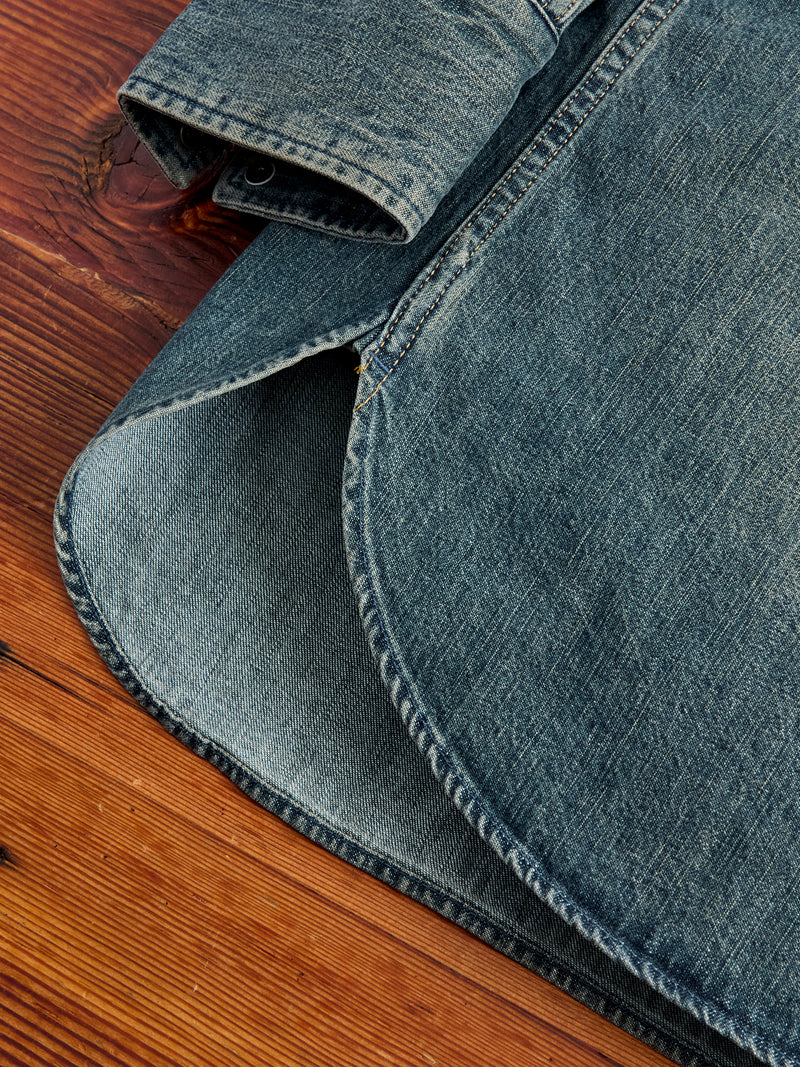 Denim Western Button-Down Shirt in Indigo-Camel Double Dye