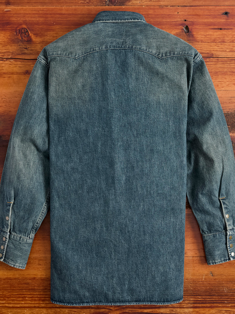 Denim Western Button-Down Shirt in Indigo-Camel Double Dye