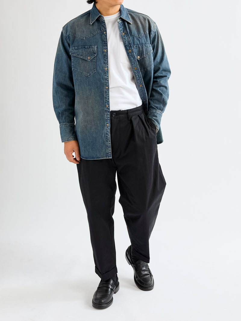 Denim Western Button-Down Shirt in Indigo-Camel Double Dye