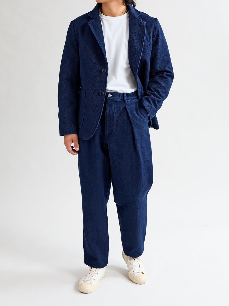 Double Cloth Sashiko Tailored Jacket in Hand Dyed Indigo