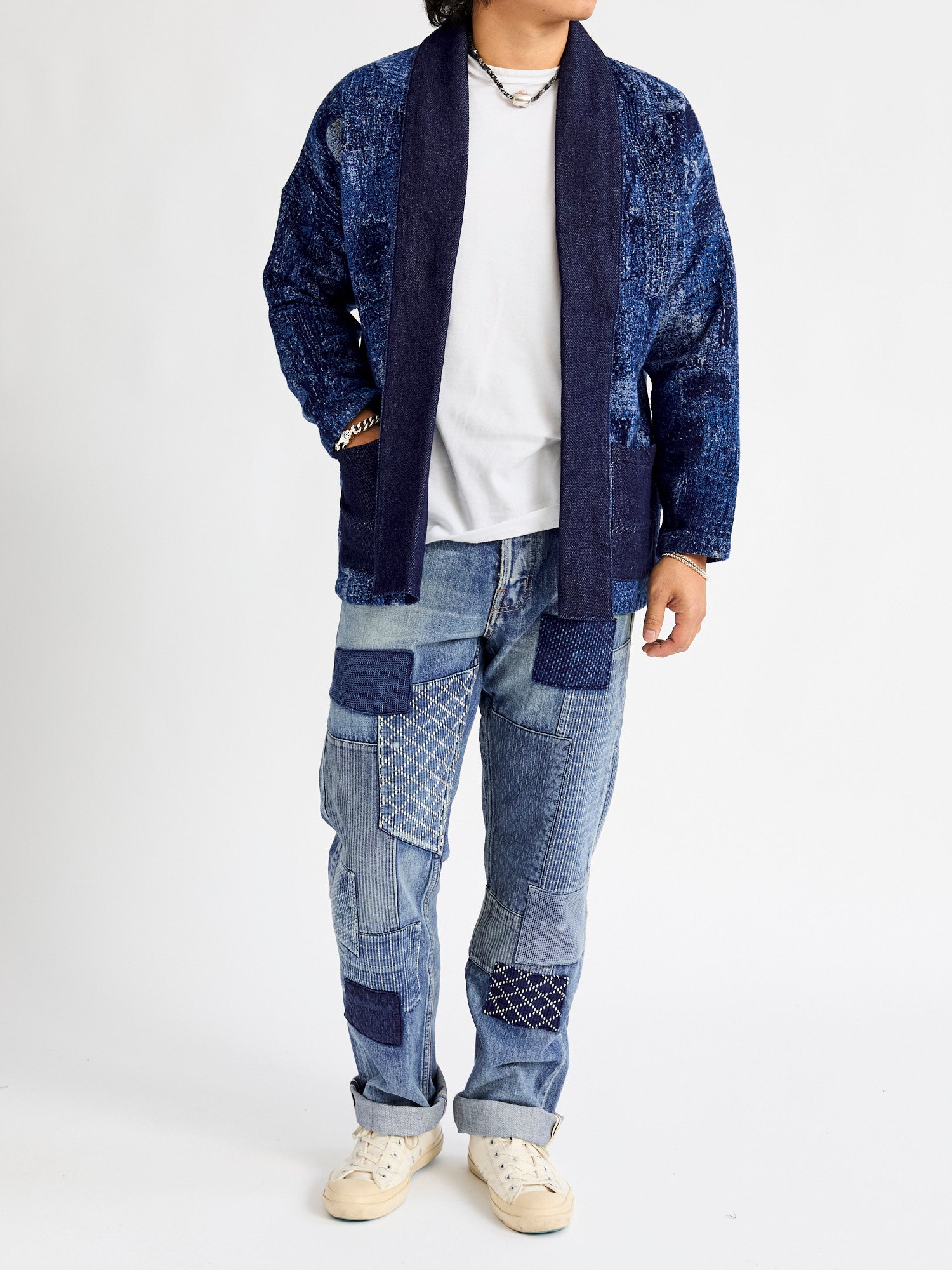 Jacquard Boro Haori Jacket in Indigo Rinse – Blue Owl Workshop