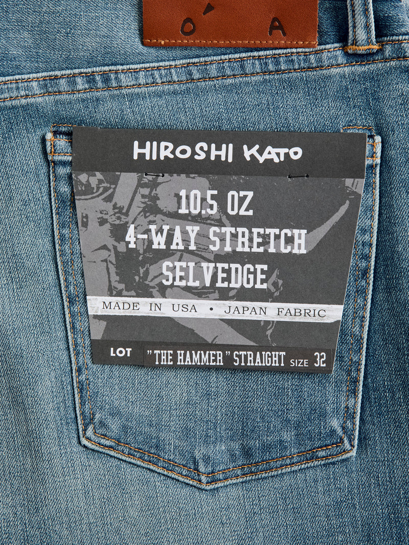 "Cyndi" 10.5oz Washed Indigo Stretch Selvedge Denim - Hammer Straight
