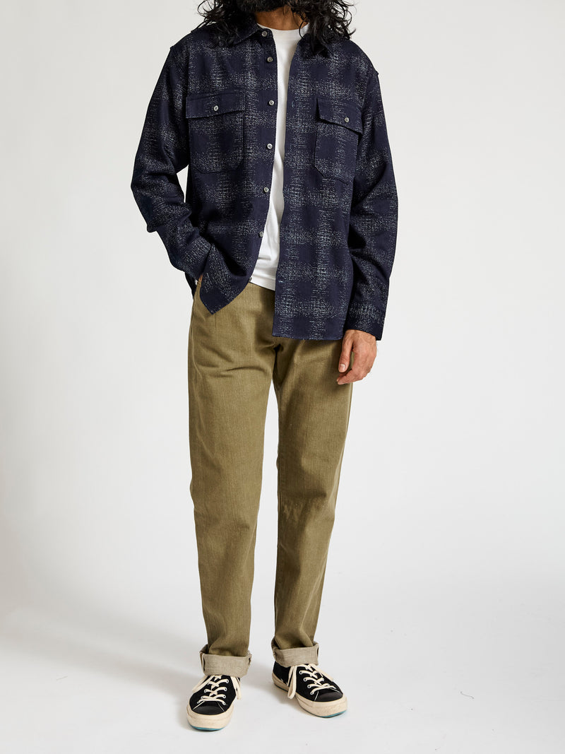 Plaid Jacquard Button-Down Shirt in Indigo