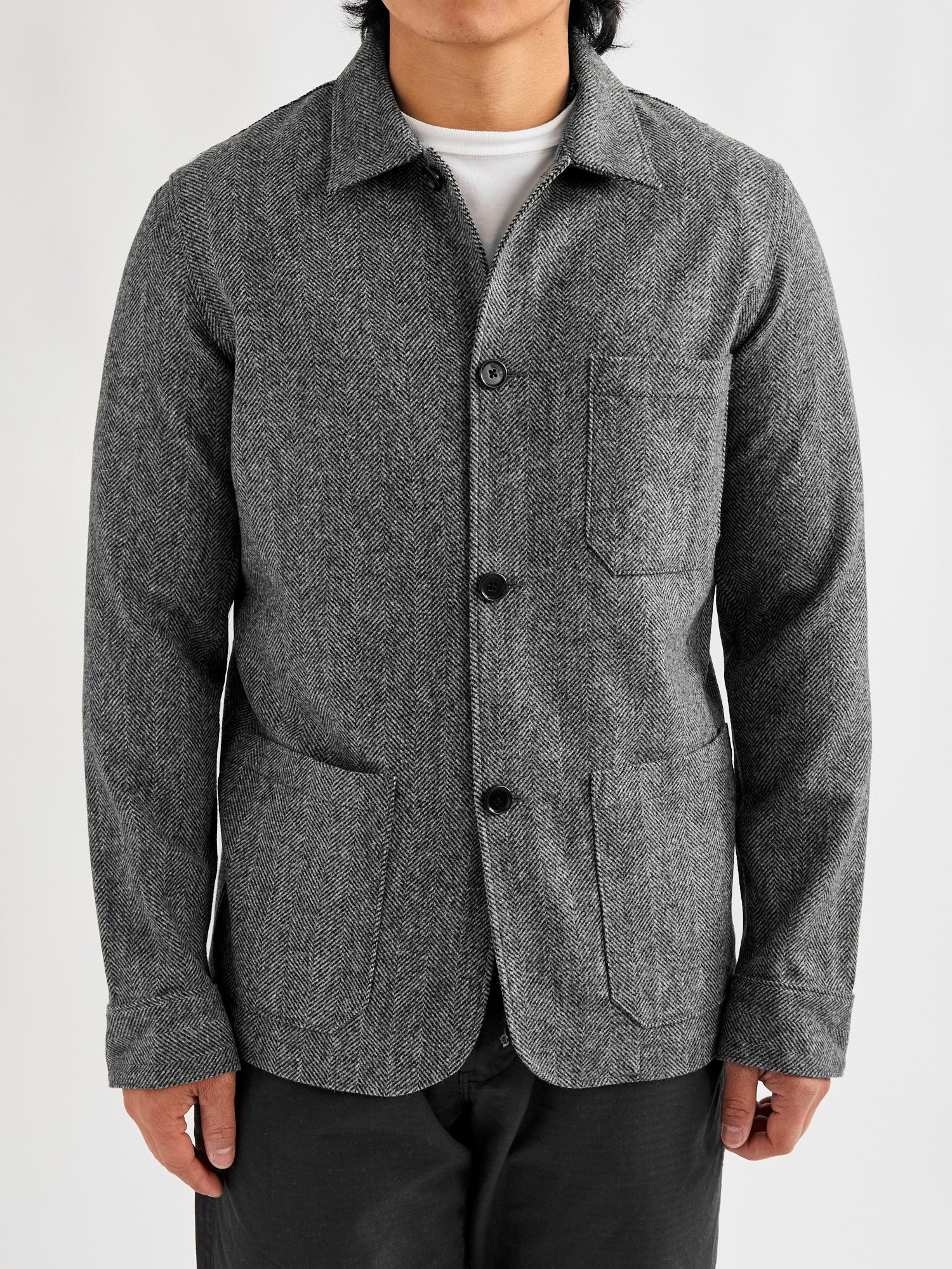 Labura Herringbone Wool Chore Coat in Grey – Blue Owl Workshop