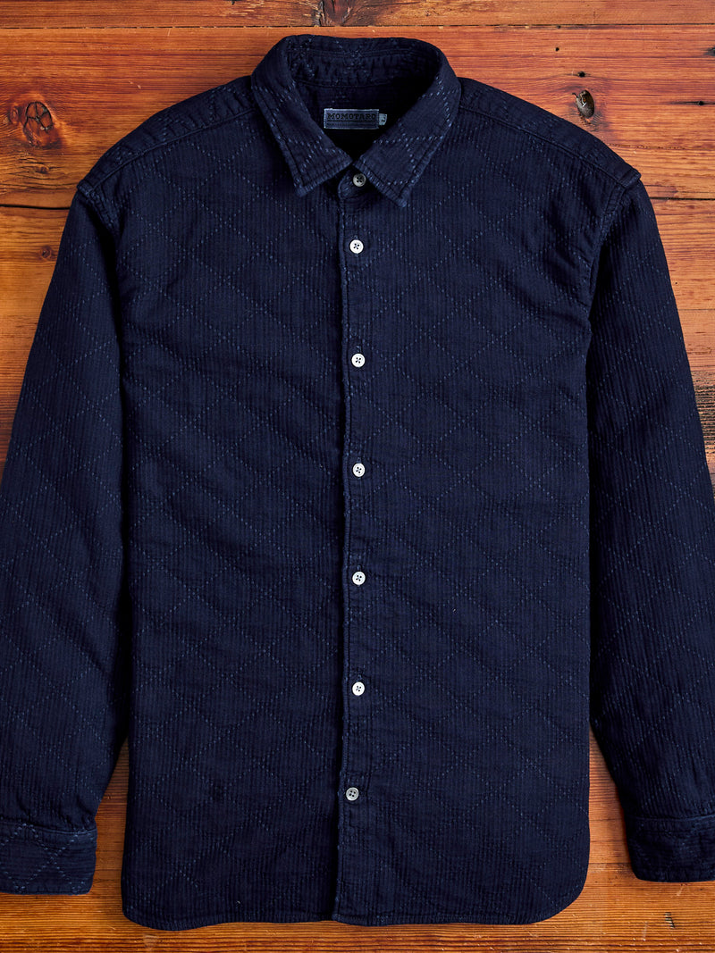 Diamond Sashiko Button-Down Shirt in Indigo Overdye