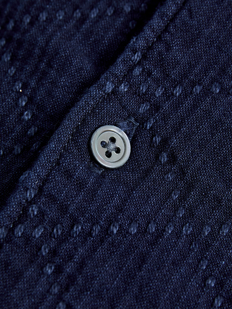 Diamond Sashiko Button-Down Shirt in Indigo Overdye