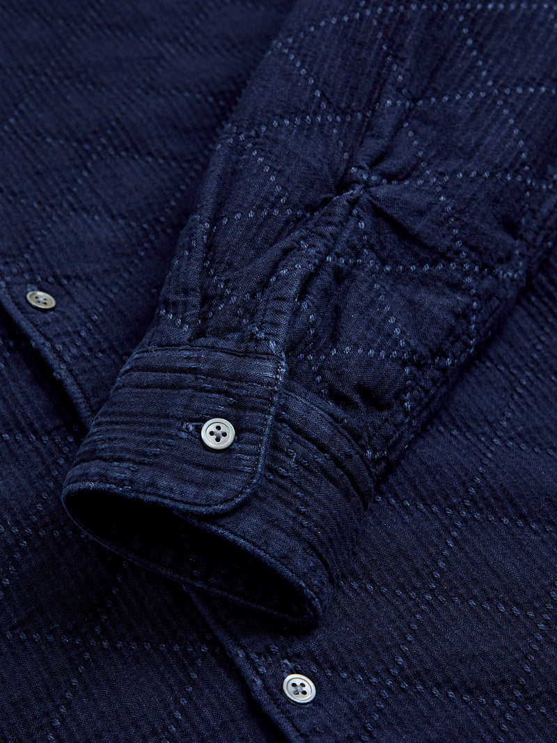 Diamond Sashiko Button-Down Shirt in Indigo Overdye