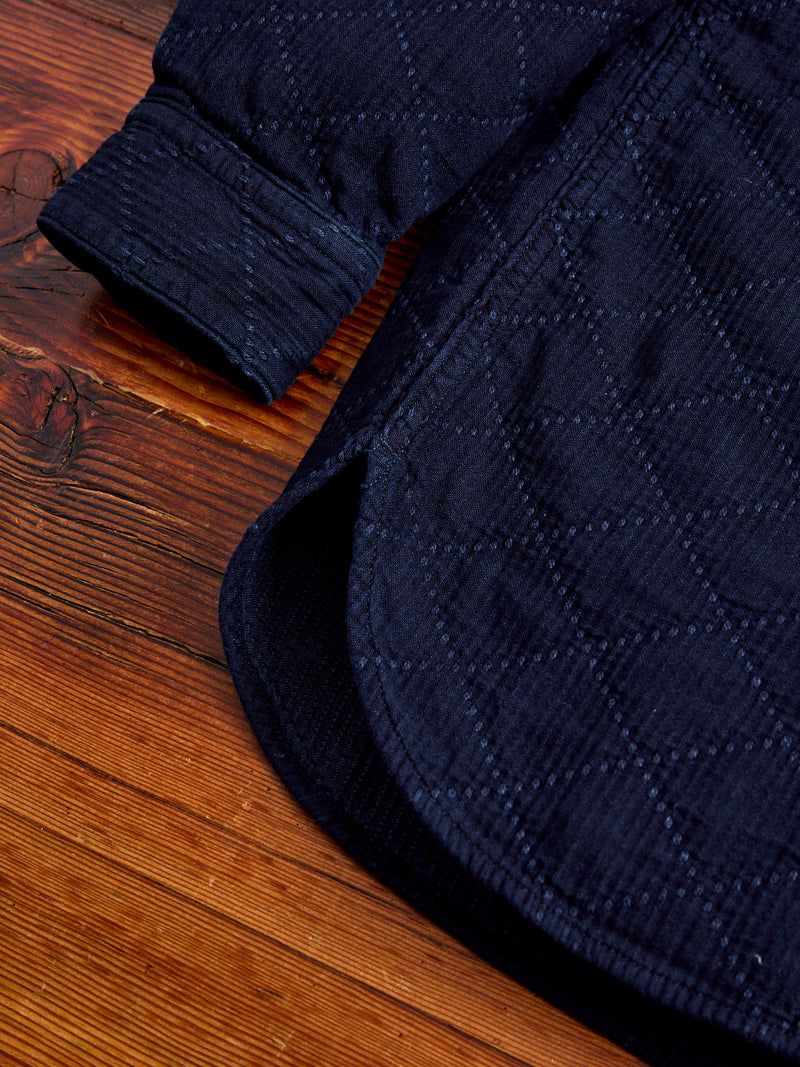 Diamond Sashiko Button-Down Shirt in Indigo Overdye