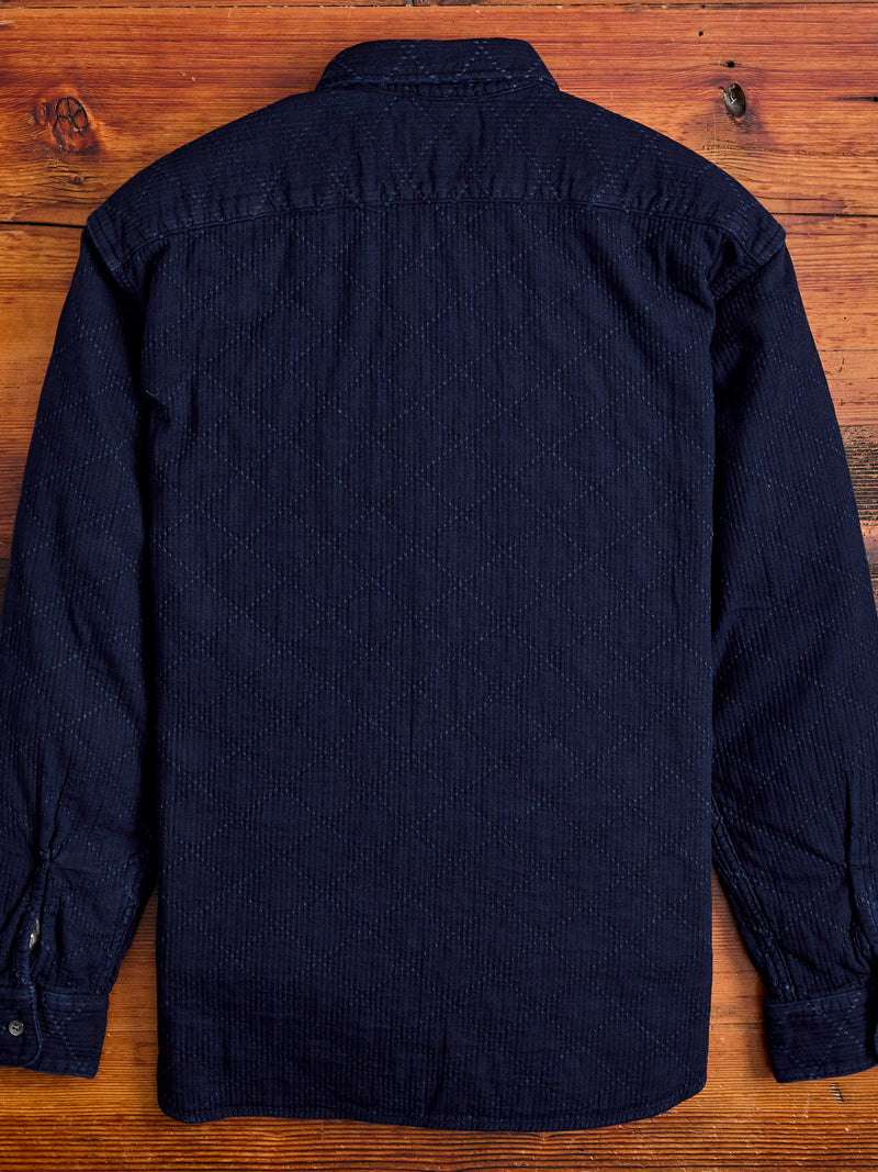 Diamond Sashiko Button-Down Shirt in Indigo Overdye
