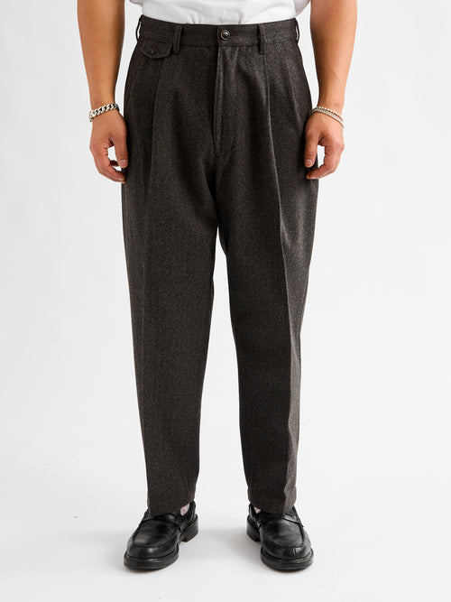 Two-Pleat Suit Trousers in Brown Herringbone