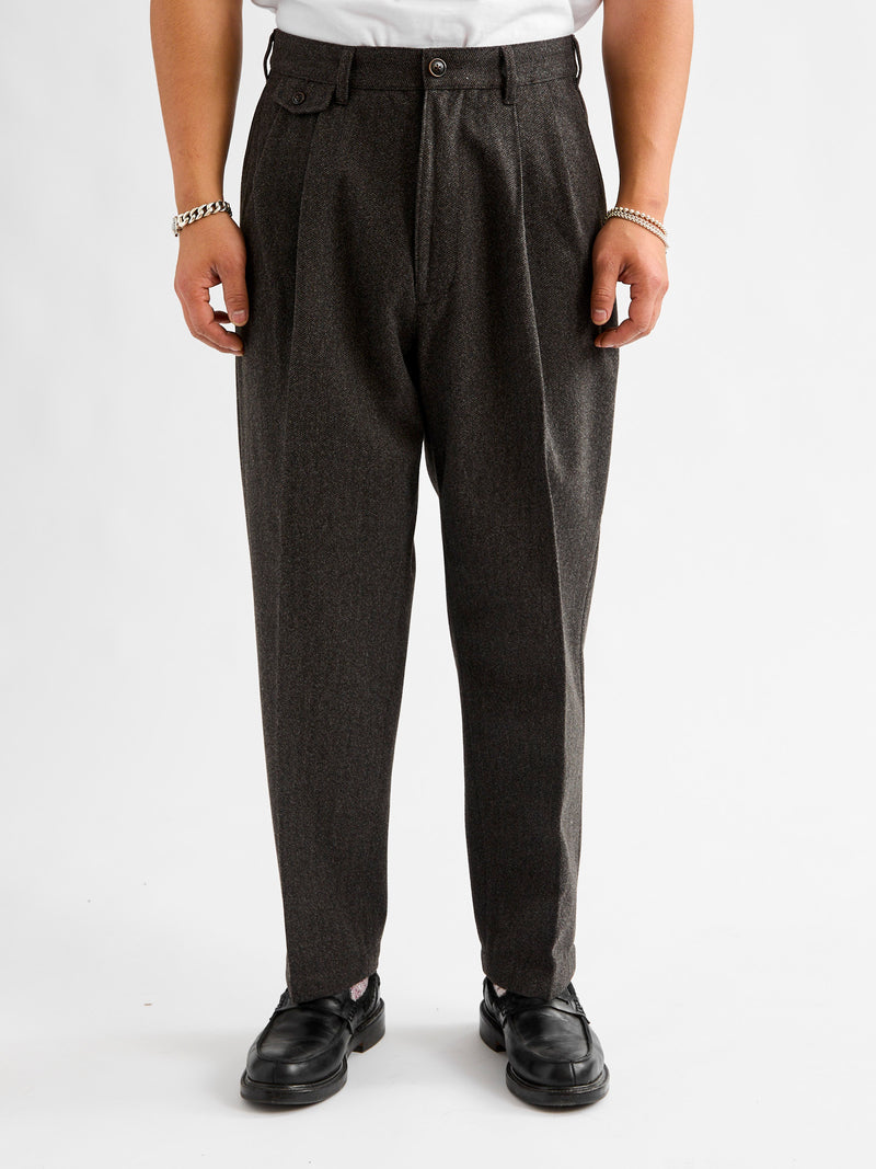Two-Pleat Suit Trousers in Brown Herringbone