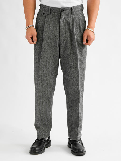 Two-Pleat Suit Trousers in White Herringbone