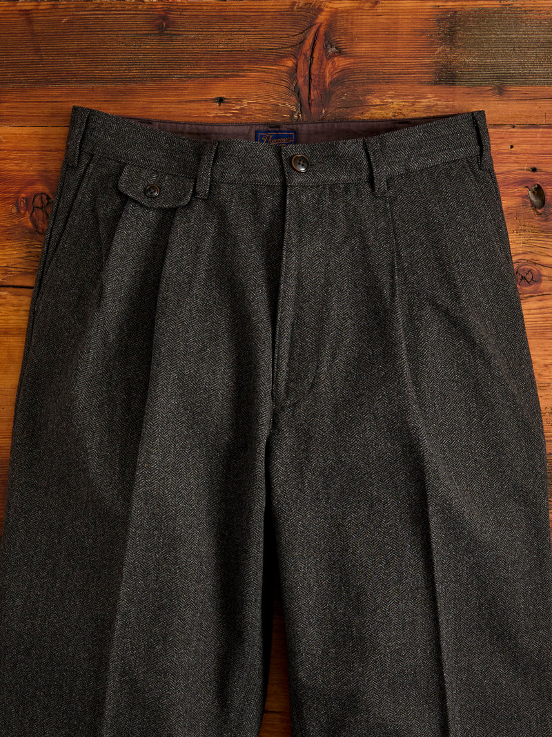 Two-Pleat Suit Trousers in Brown Herringbone