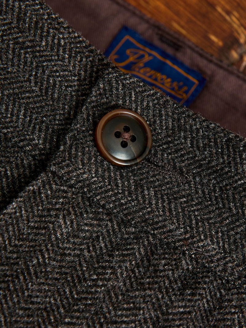 Two-Pleat Suit Trousers in Brown Herringbone