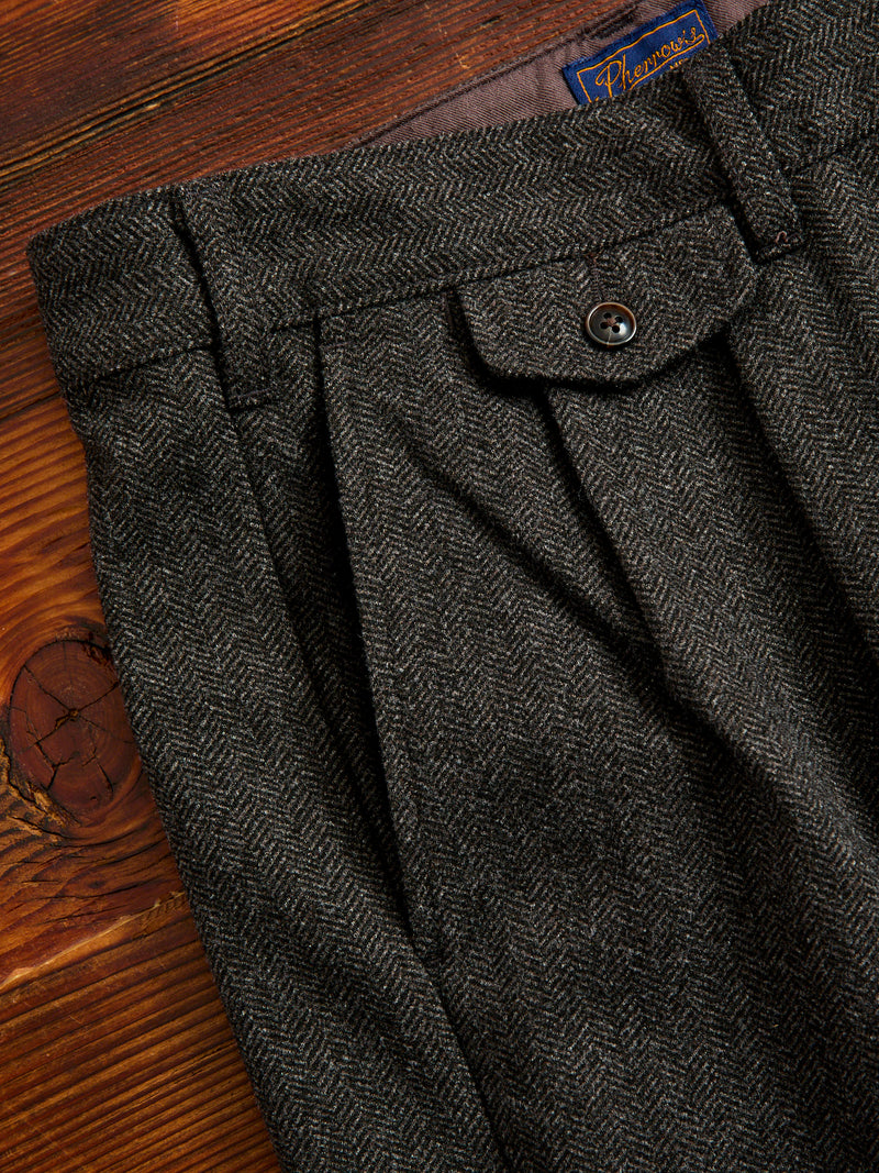 Two-Pleat Suit Trousers in Brown Herringbone