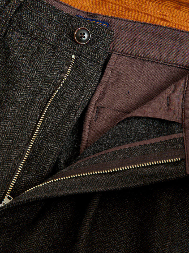 Two-Pleat Suit Trousers in Brown Herringbone