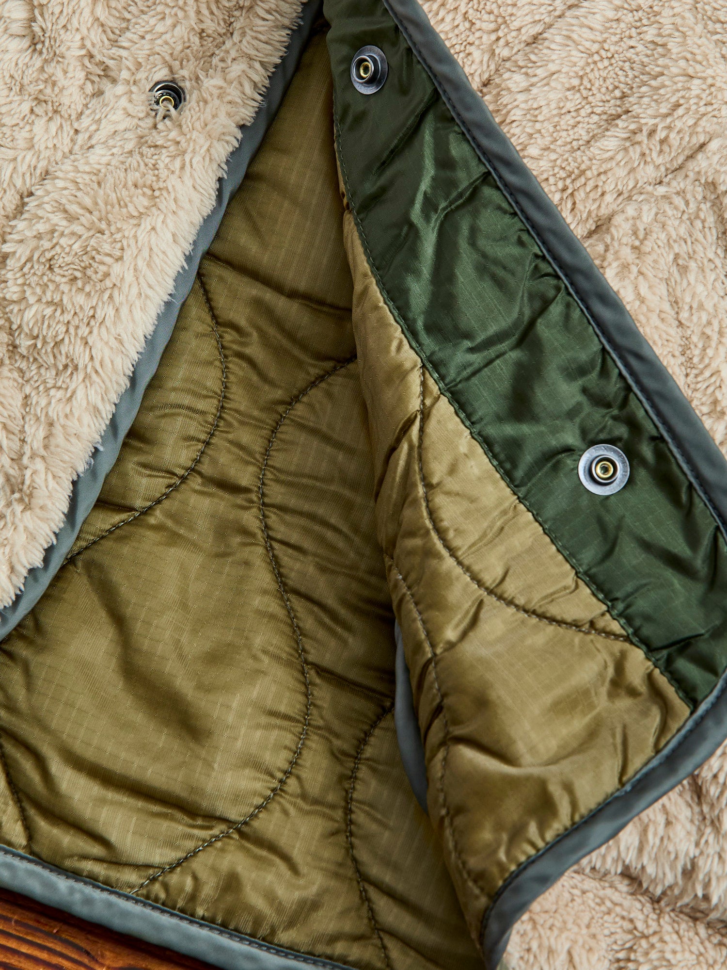 Reversible Nylon Ripstop Boa Liner Jacket in Khaki – Blue Owl Workshop