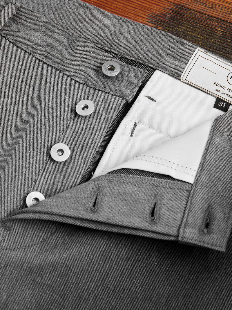 "Officer High Trouser" in 12oz Grey Selvedge Denim