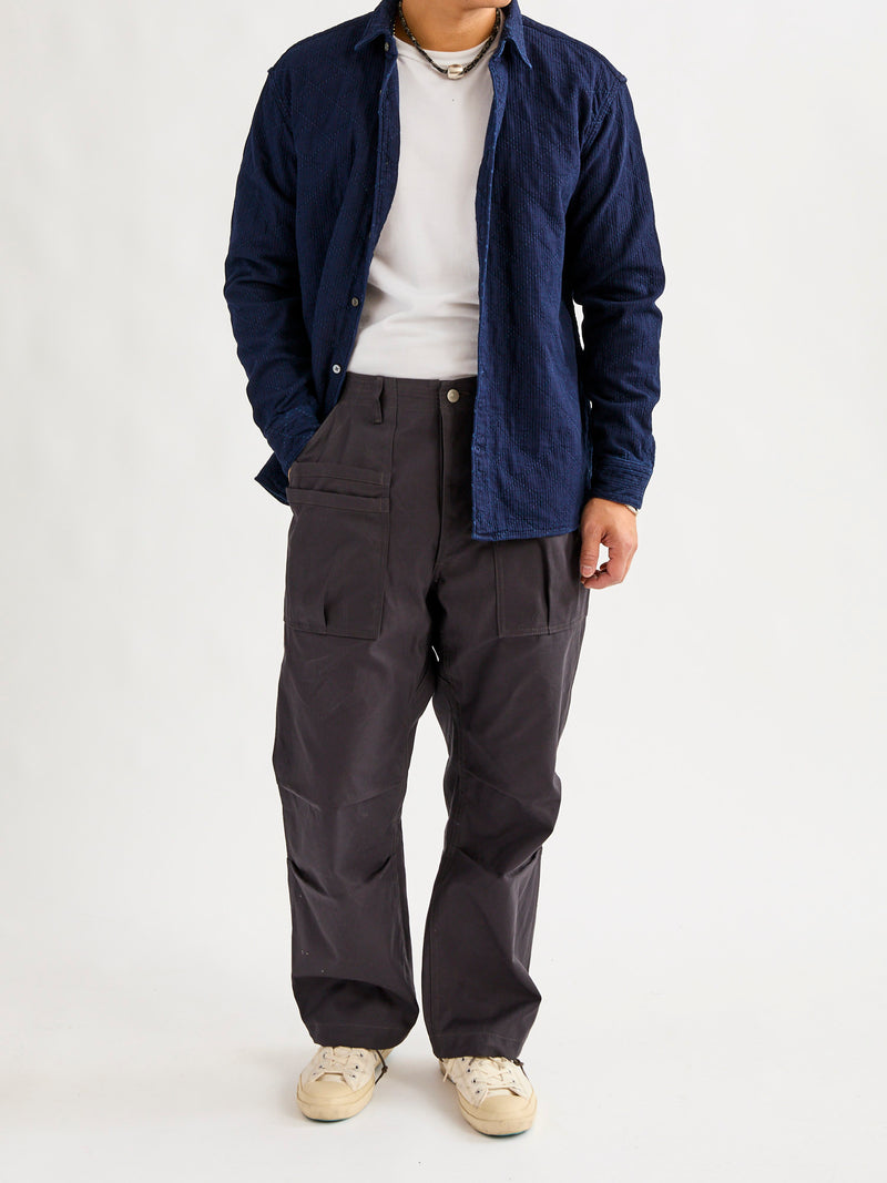 Diamond Sashiko Button-Down Shirt in Indigo Overdye