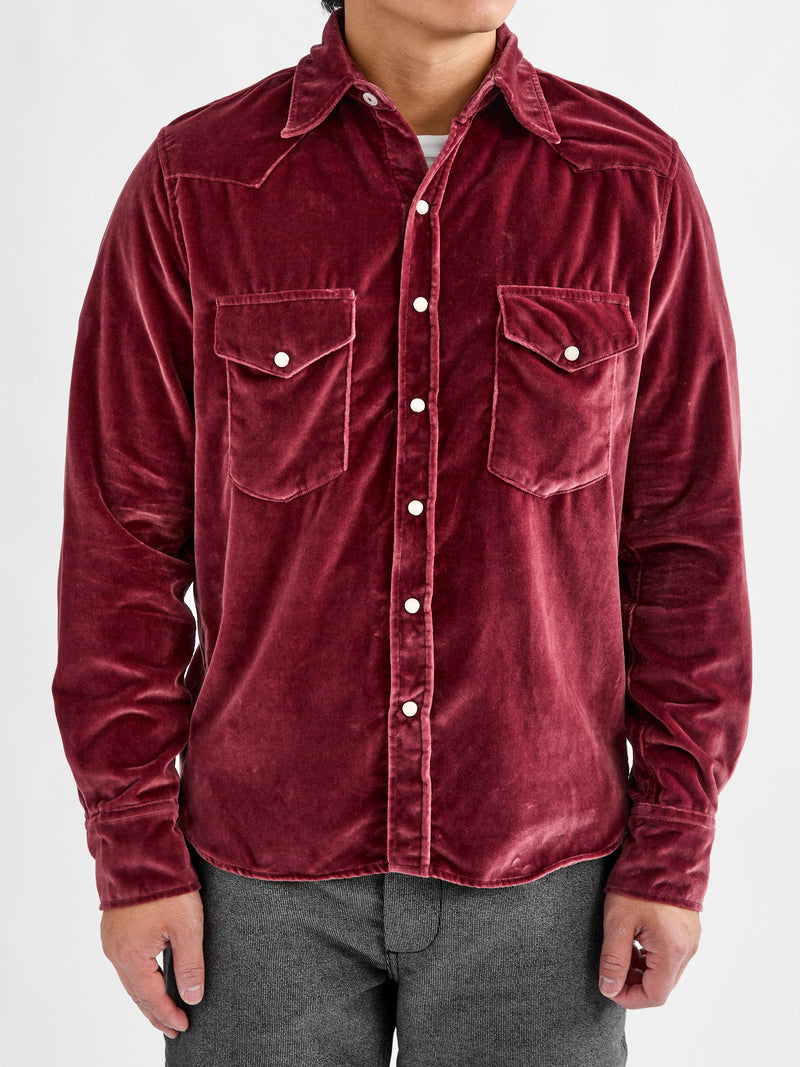 Velvet Western Pearl Snap Shirt in Plum