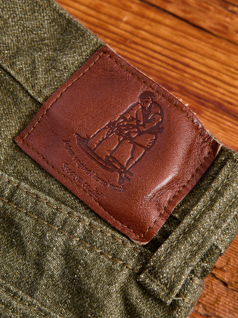 OL-14oz-005 14oz Rinsed Olive Selvedge Denim - Slim Straight Fit