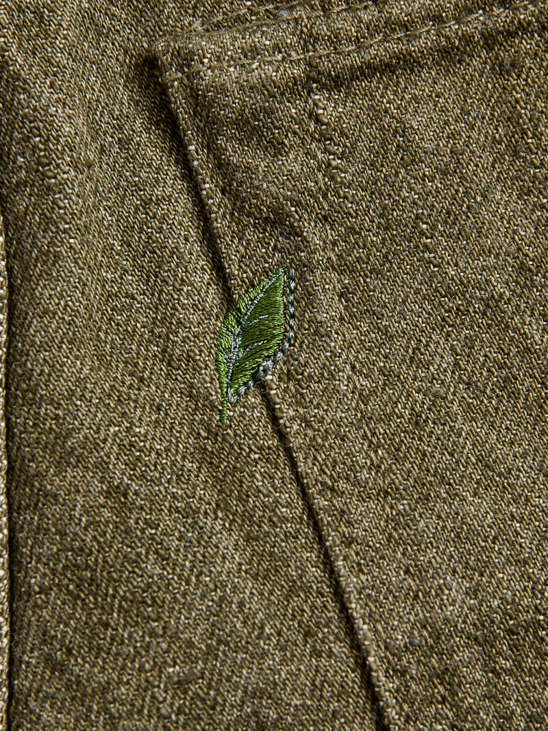 OL-14oz-005 14oz Rinsed Olive Selvedge Denim - Slim Straight Fit