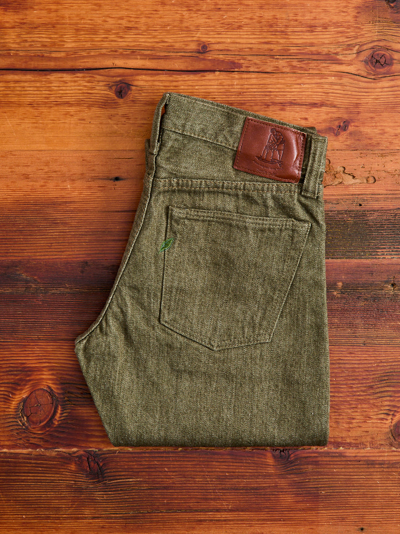 OL-14oz-005 14oz Rinsed Olive Selvedge Denim - Slim Straight Fit