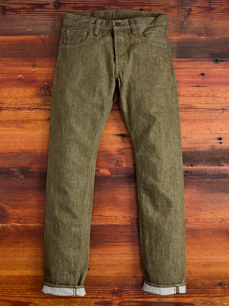 OL-14oz-005 14oz Rinsed Olive Selvedge Denim - Slim Straight Fit