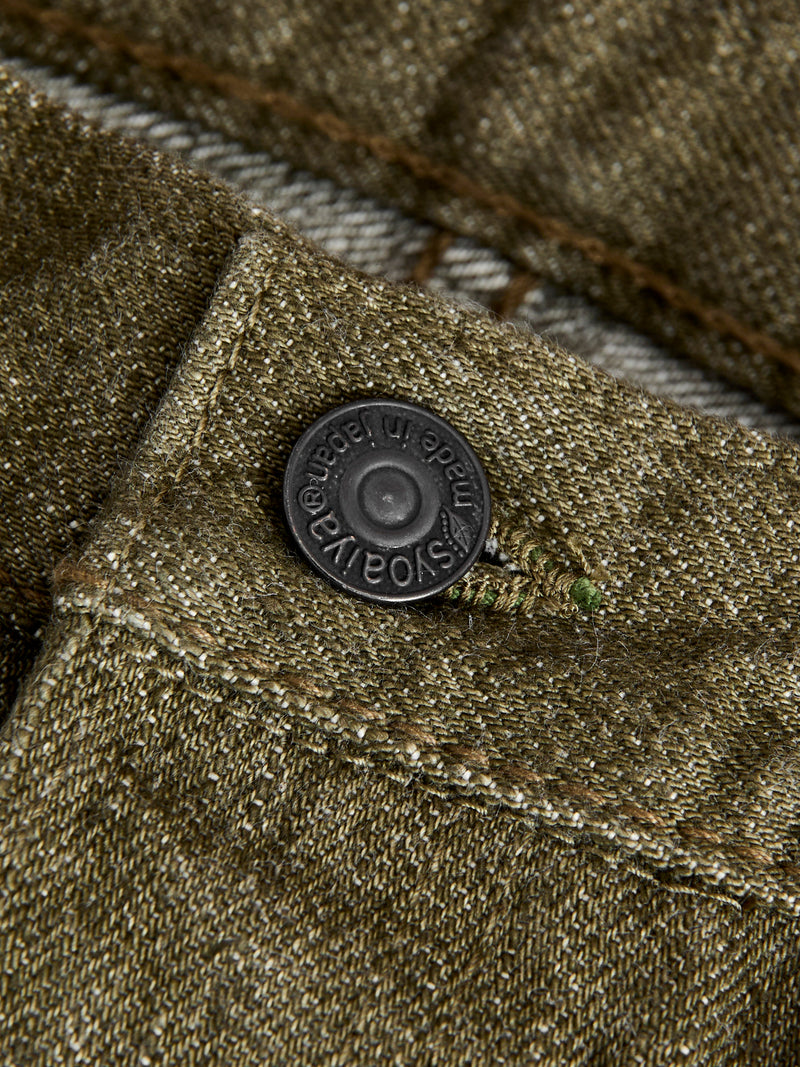 OL-14oz-005 14oz Rinsed Olive Selvedge Denim - Slim Straight Fit
