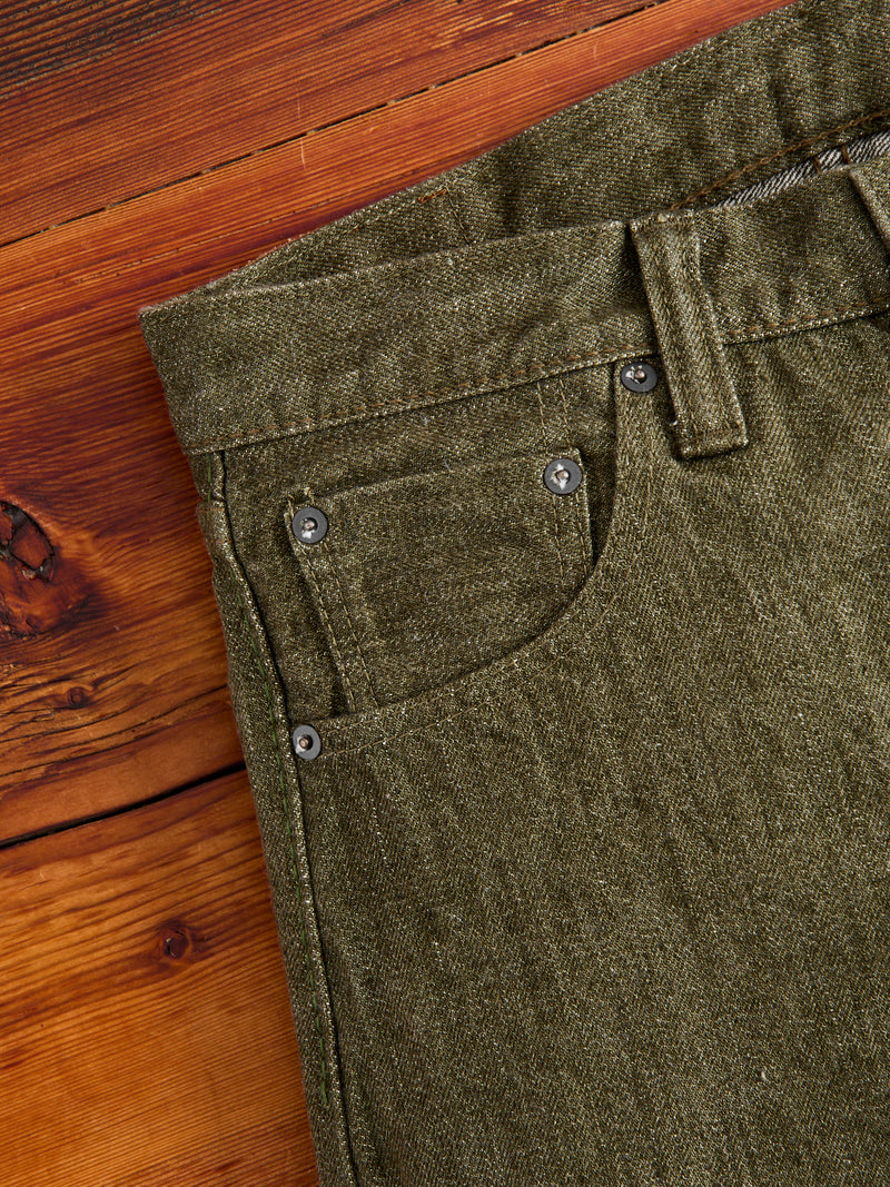 OL-14oz-005 14oz Rinsed Olive Selvedge Denim - Slim Straight Fit