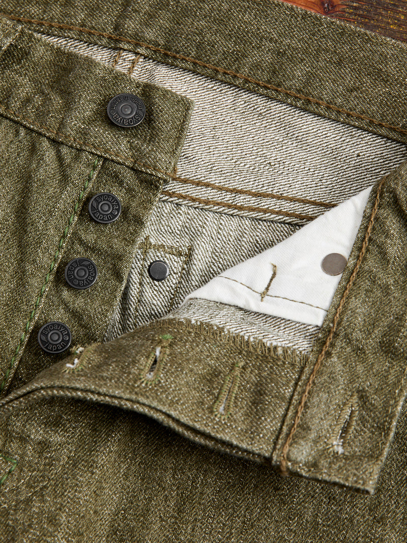 OL-14oz-005 14oz Rinsed Olive Selvedge Denim - Slim Straight Fit