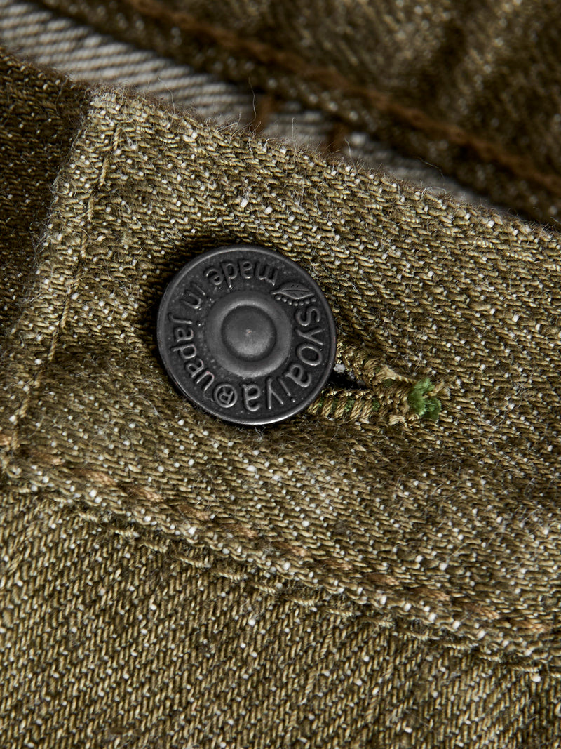 OL-14oz-019 14oz Rinsed Olive Selvedge Denim - Relaxed Tapered Fit