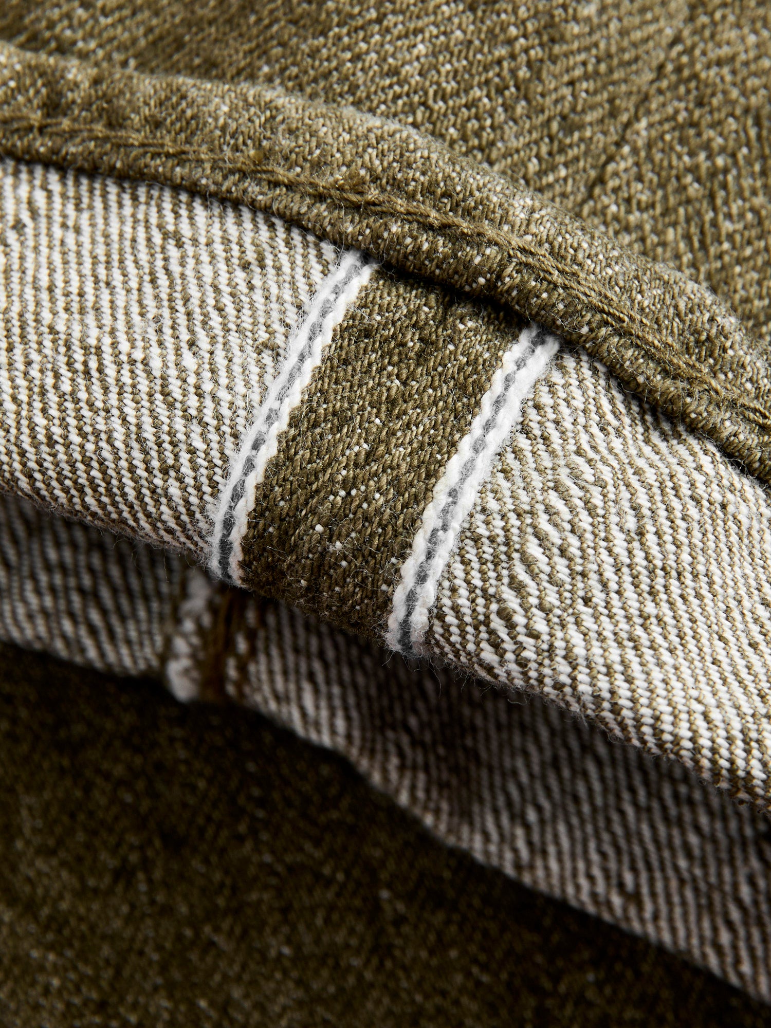 OL-14oz-019 14oz Rinsed Olive Selvedge Denim - Relaxed Tapered Fit