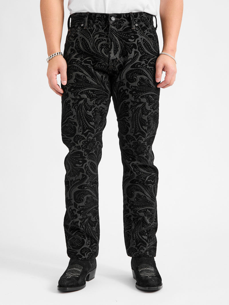 "Black Floral" 12oz Flocked Denim - High Slim Fit