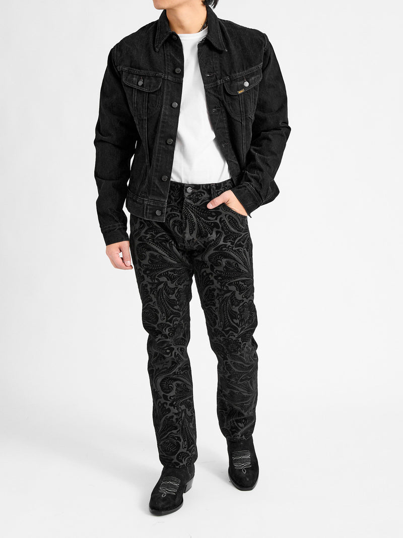 "Black Floral" 12oz Flocked Denim - High Slim Fit