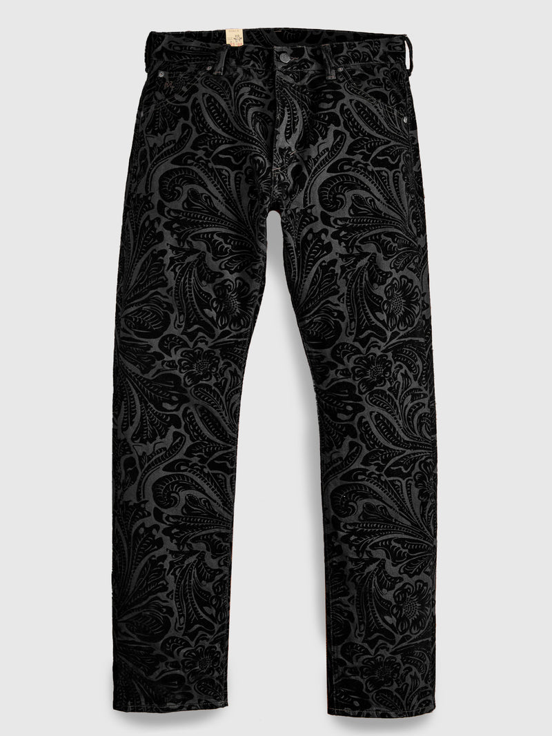 "Black Floral" 12oz Flocked Denim - High Slim Fit