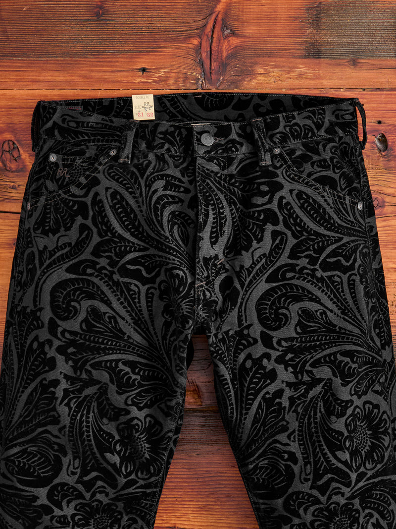 "Black Floral" 12oz Flocked Denim - High Slim Fit
