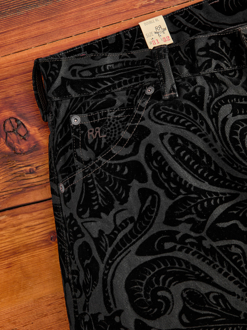 "Black Floral" 12oz Flocked Denim - High Slim Fit