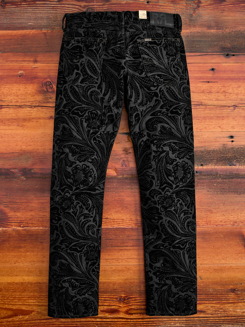 "Black Floral" 12oz Flocked Denim - High Slim Fit