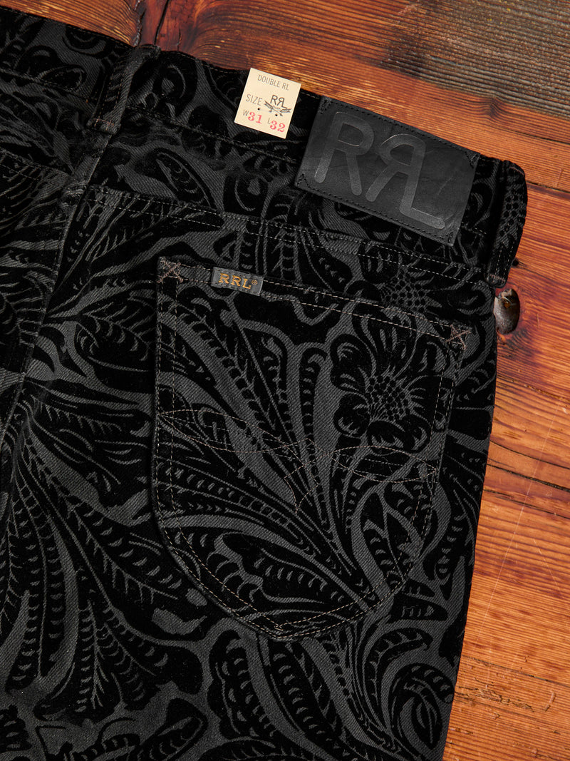 "Black Floral" 12oz Flocked Denim - High Slim Fit
