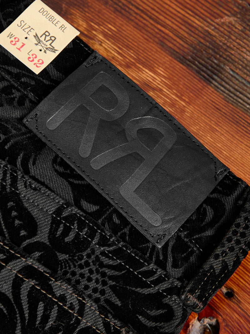 "Black Floral" 12oz Flocked Denim - High Slim Fit