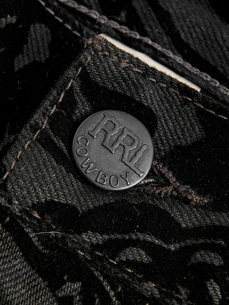 "Black Floral" 12oz Flocked Denim - High Slim Fit