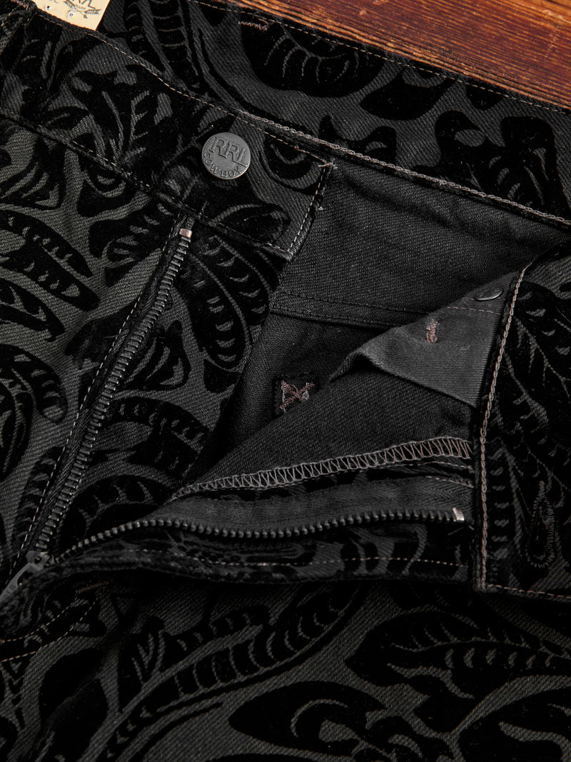 "Black Floral" 12oz Flocked Denim - High Slim Fit