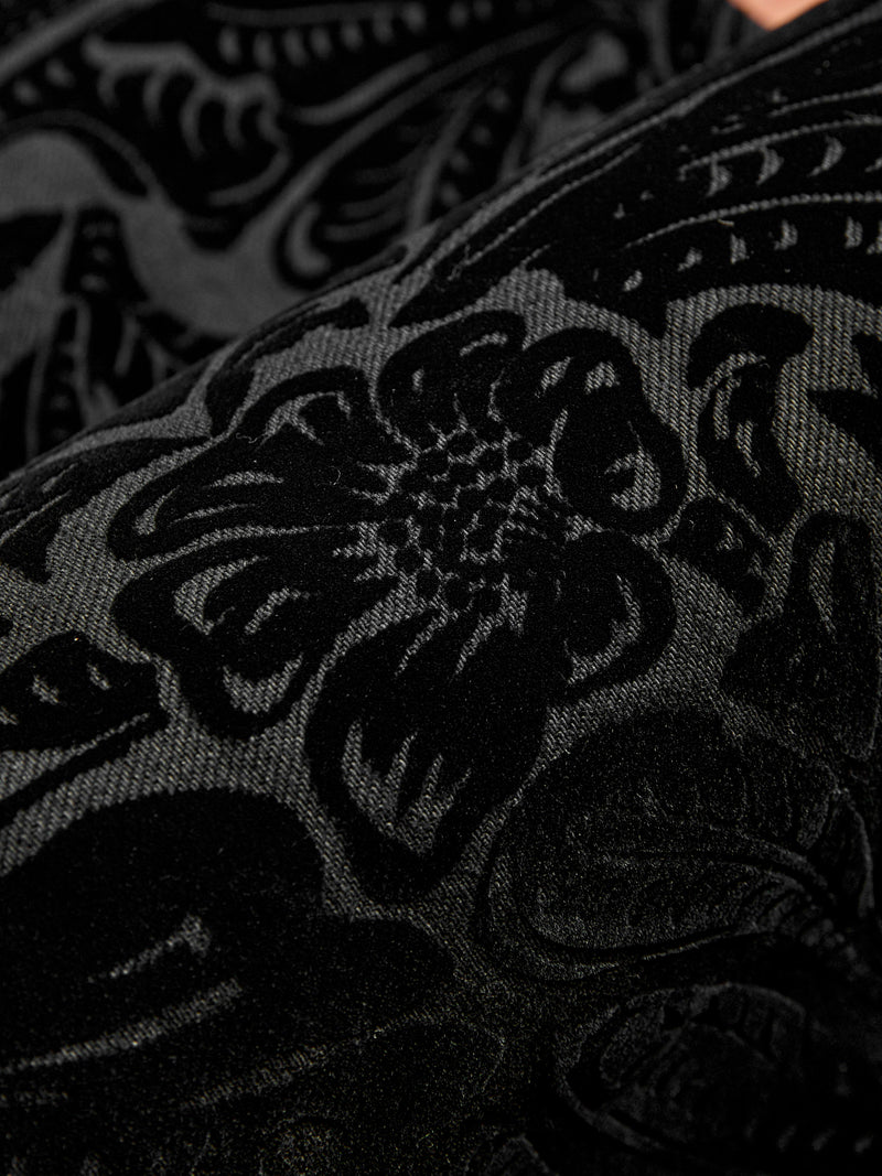 "Black Floral" 12oz Flocked Denim - High Slim Fit