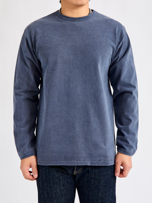 Stand Wheeler Long Sleeve Pigment-Dyed Tee in Navy