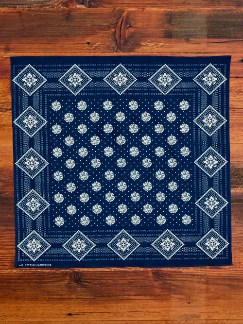 Geometric Selvedge Bandanna in Indigo