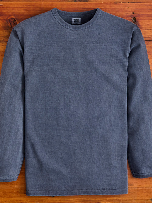 Stand Wheeler Long Sleeve Pigment-Dyed Tee in Navy